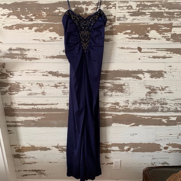 Navy Blue Embellished Long Gown - Picture 2 of 3